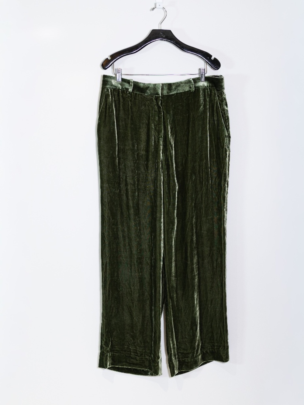 NEW COS Silk Blend Velvet Velour Mid Rise Straight Leg Trouser Pants Green 14